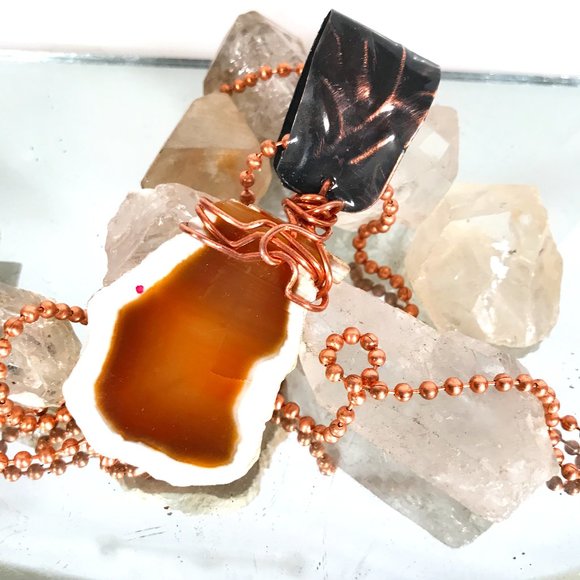 Conceptual Subculture Jewelry - Carnelian Agate  Pendant Necklace Copper Unisex